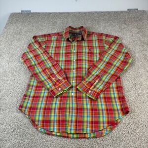 Ralph‎ Lauren Classic Fit Mens Medium Madras Long Sleeve Button Down Shirt